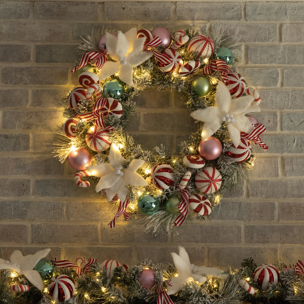 Clovi Brad Schmidt Hard Candy Holiday Wreath, Christmas, 26”, LED Lights