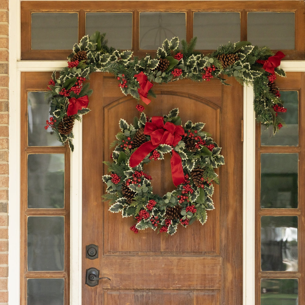 Clovi Brad Schmidt Winter Holly & Berries Christmas Garland, 6’, LED Lights