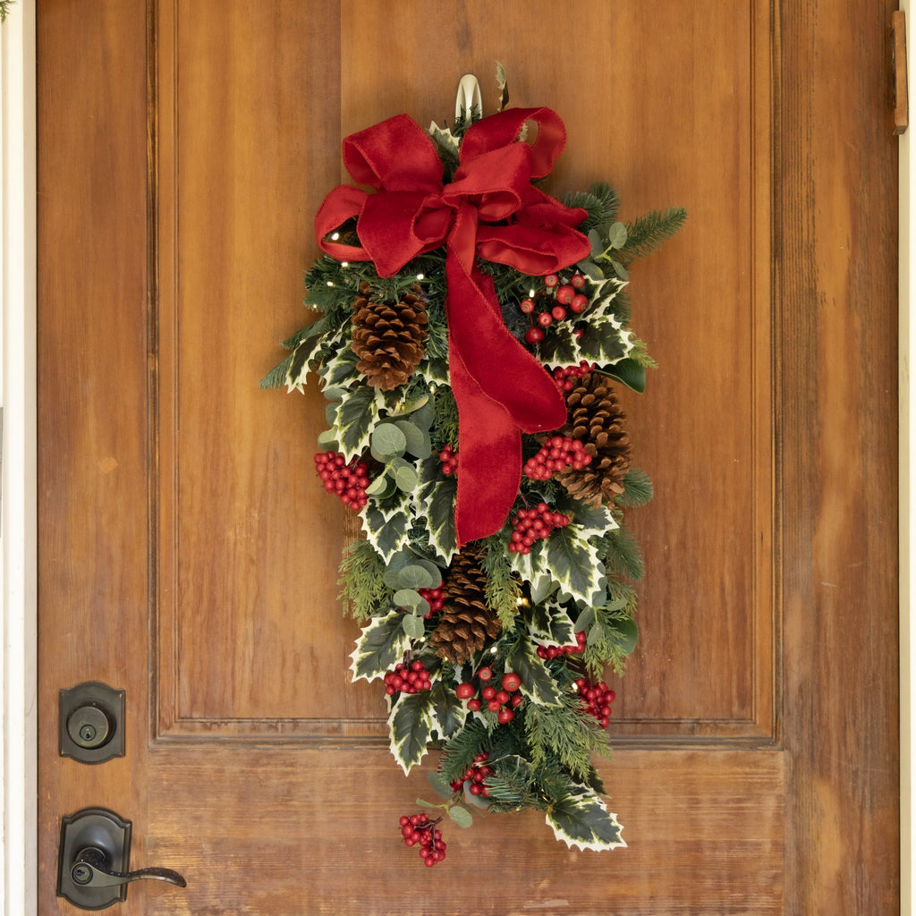 Clovi Brad Schmidt Winter Holly & Berries Christmas Teardrop, 30”, Prelit