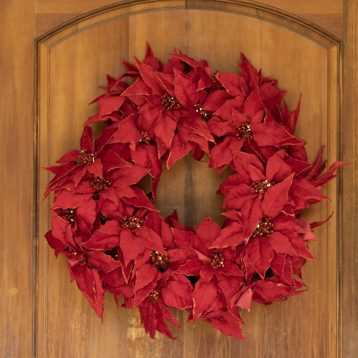Clovi Brad Schmidt Everglow Poinsettia Wreath, Christmas, 26”, 160 Lights