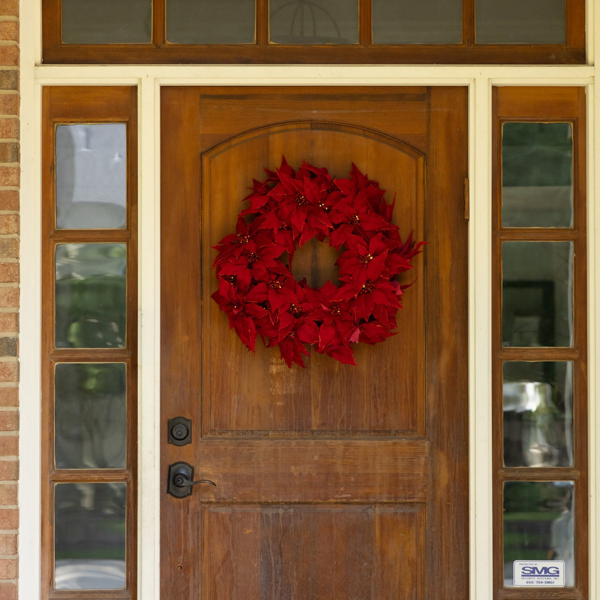 Clovi Brad Schmidt Everglow Poinsettia Wreath, Christmas, 26”, 160 Lights