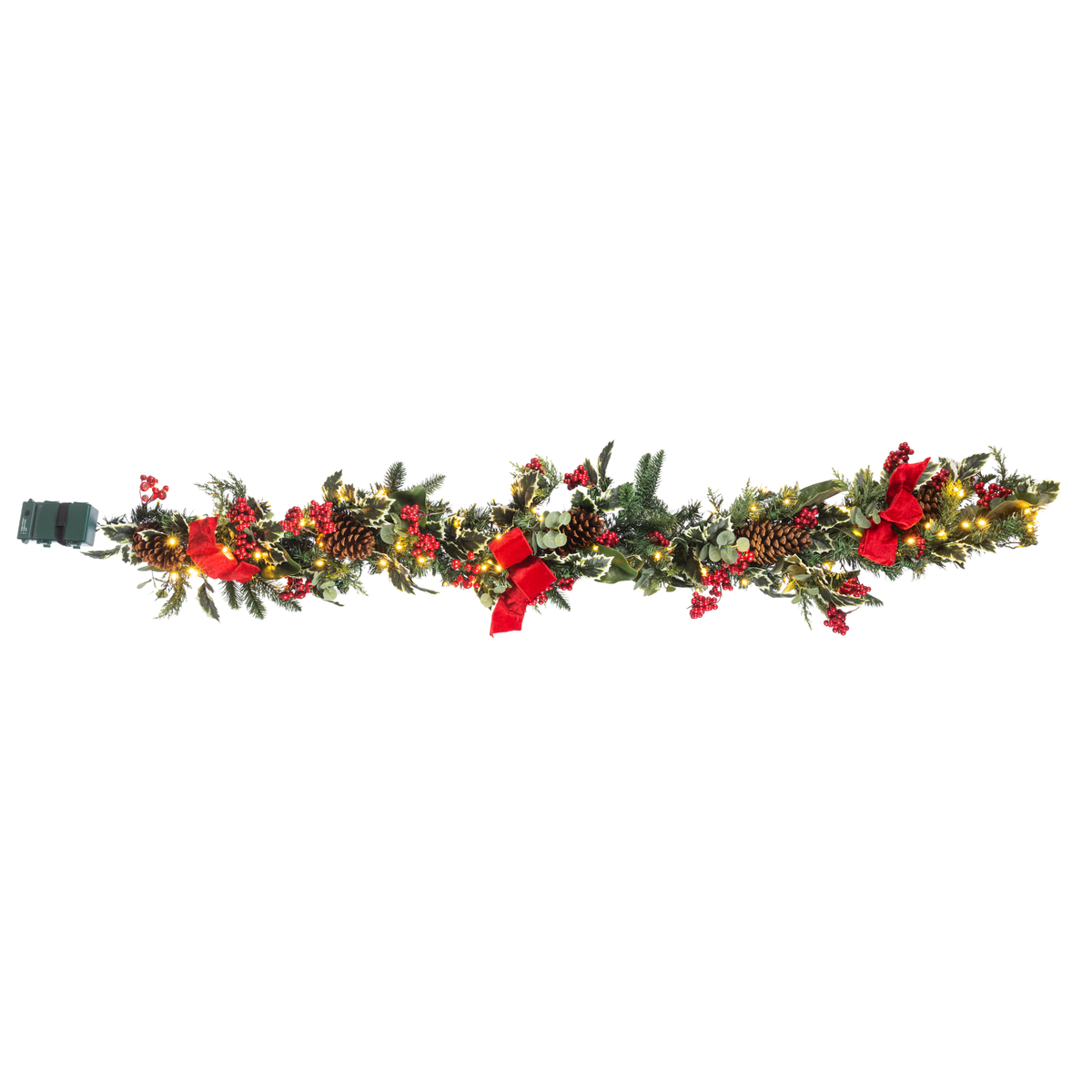 Clovi Brad Schmidt Winter Holly & Berries Christmas Garland, 6’, LED Lights