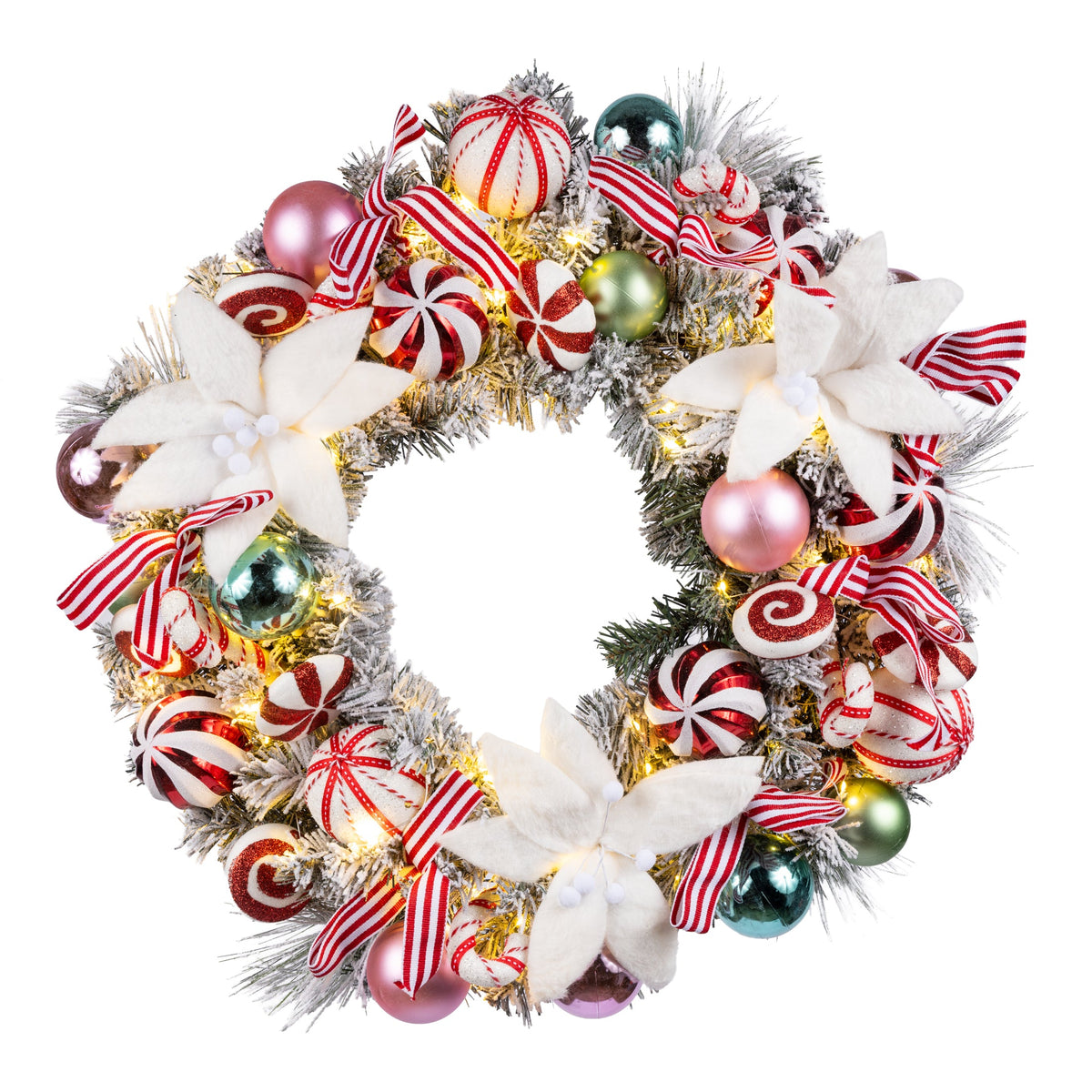 Clovi Brad Schmidt Hard Candy Holiday Wreath, Christmas, 26”, LED Lights