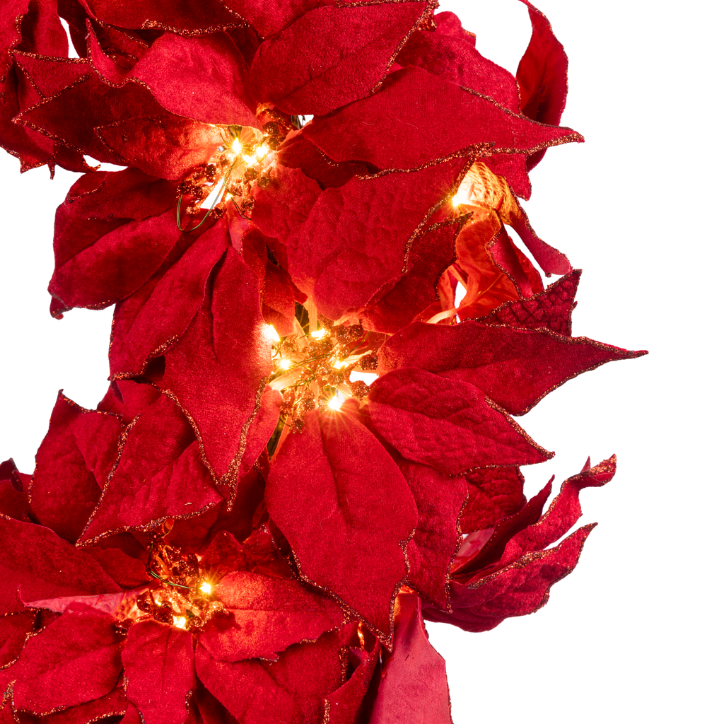 Clovi Brad Schmidt Everglow Poinsettia Wreath, Christmas, 26”, 160 Lights