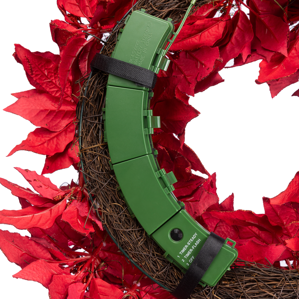 Clovi Brad Schmidt Everglow Poinsettia Wreath, Christmas, 26”, 160 Lights