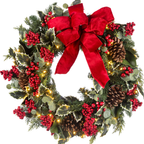 Clovi Brad Schmidt Winter Holly & Berries Christmas Wreath, 26”, LED Lights