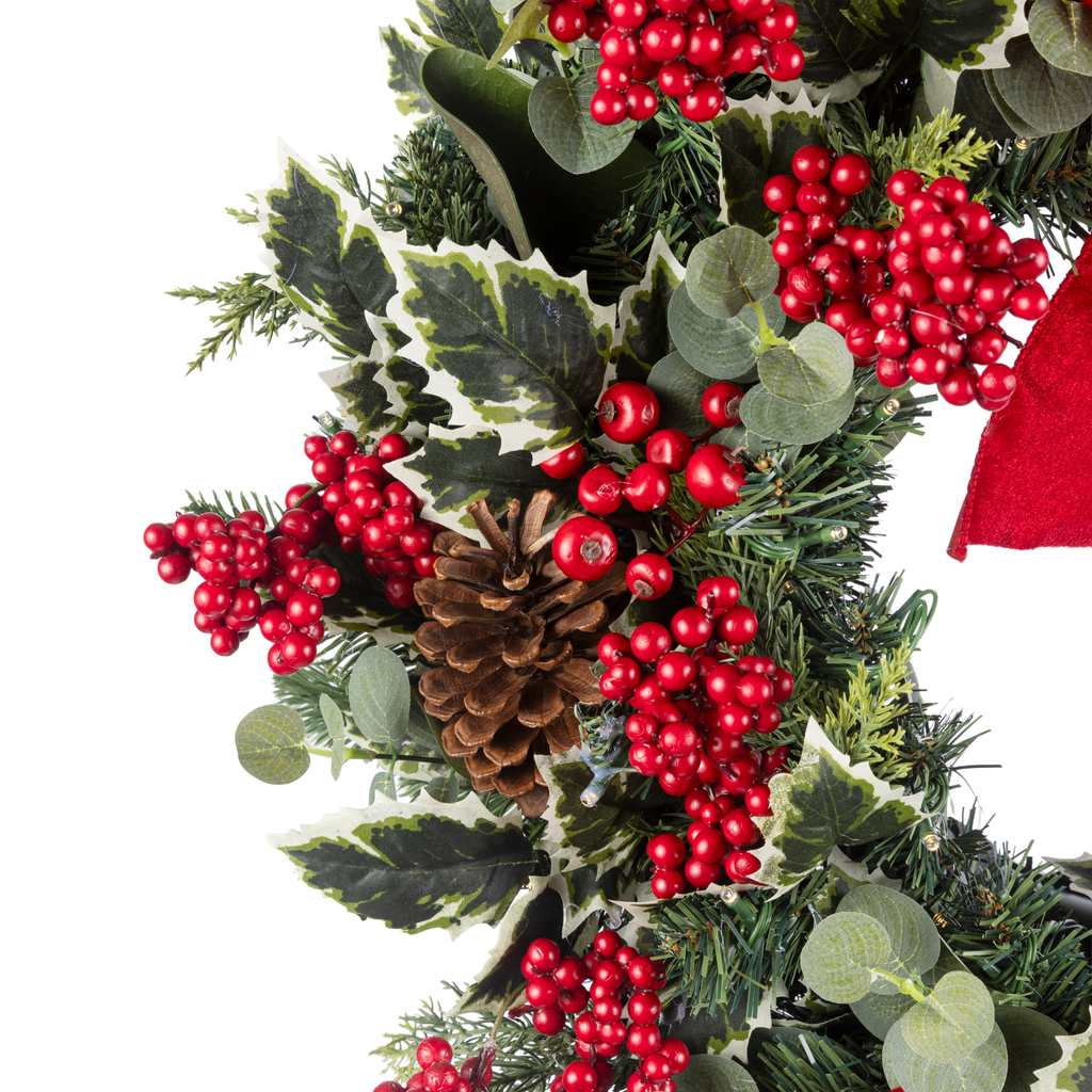 Clovi Brad Schmidt Winter Holly & Berries Christmas Wreath, 26”, LED Lights