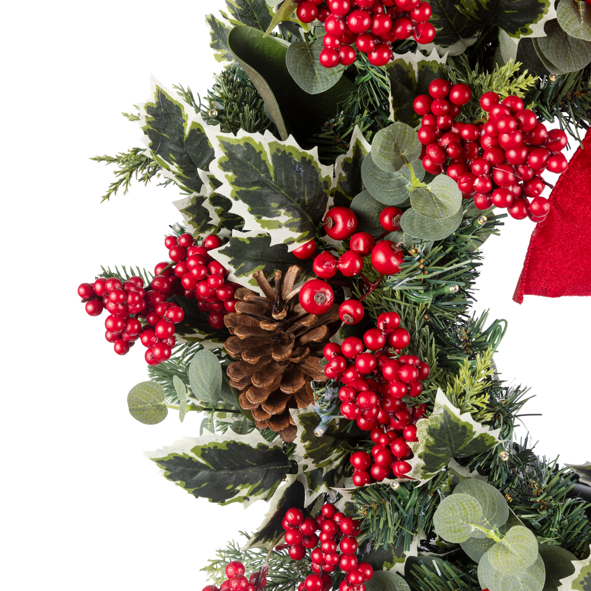 Clovi Brad Schmidt Winter Holly & Berries Christmas Wreath, 26”, LED Lights