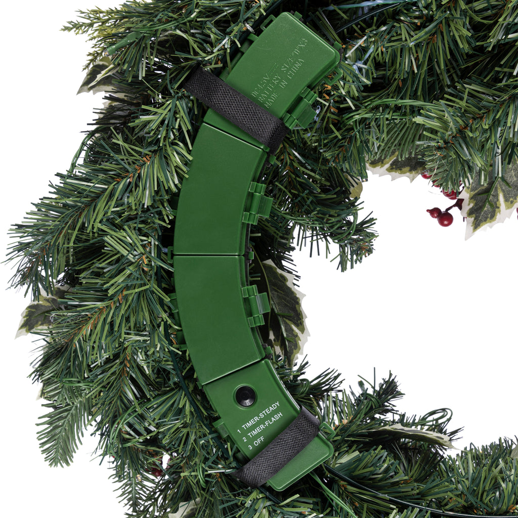 Clovi Brad Schmidt Winter Holly & Berries Christmas Wreath, 26”, LED Lights