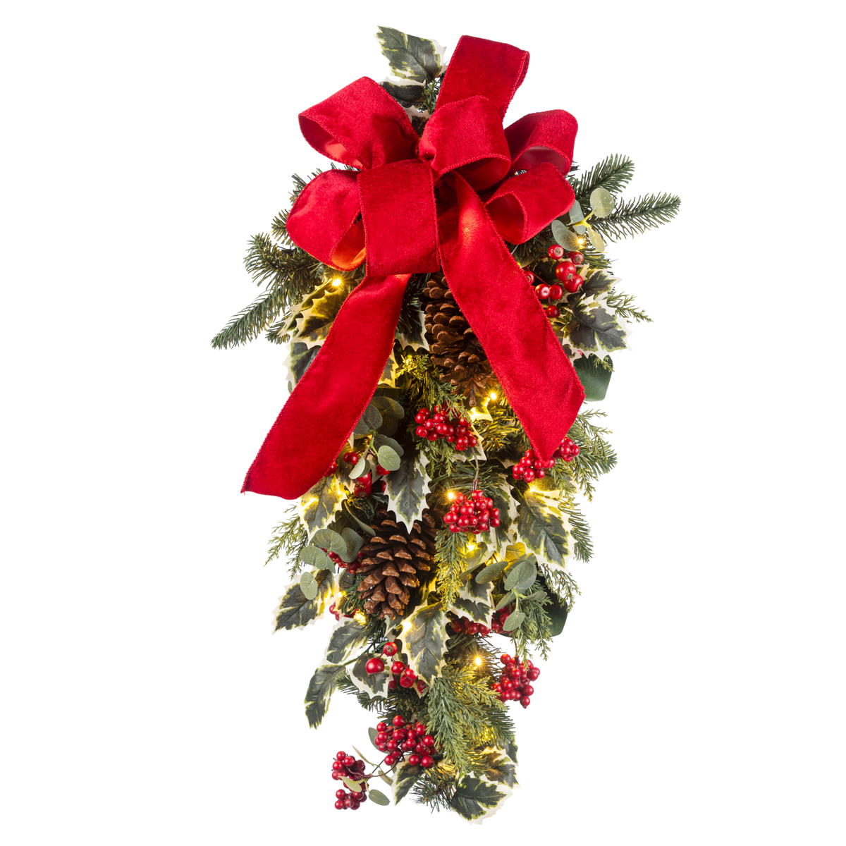 Clovi Brad Schmidt Winter Holly & Berries Christmas Teardrop, 30”, Prelit