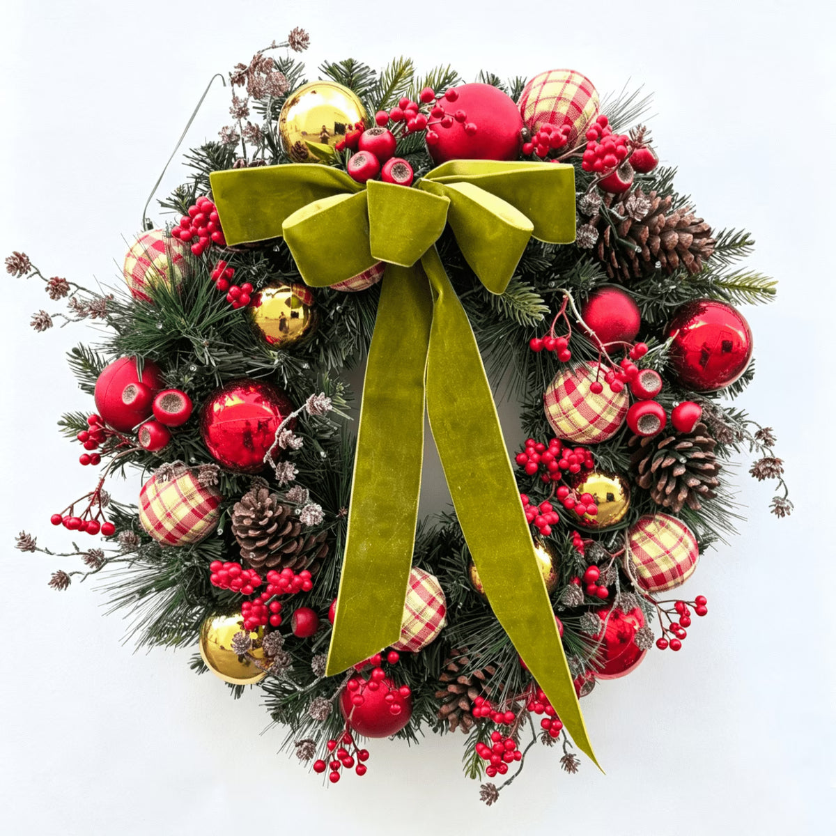 Clovi Brad Schmidt Cabin Plaid Holiday Wreath- Christmas, 26", Lights