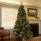 Clovi 7.5FT Lighted Snowfall Scotch Pine Tree, 500 Lights, No-Shed Flocking