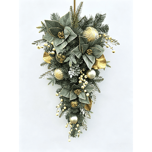 Clovi Brad Schmidt Gilded Woodland Christmas Teardrop Swag Wreath- 30”